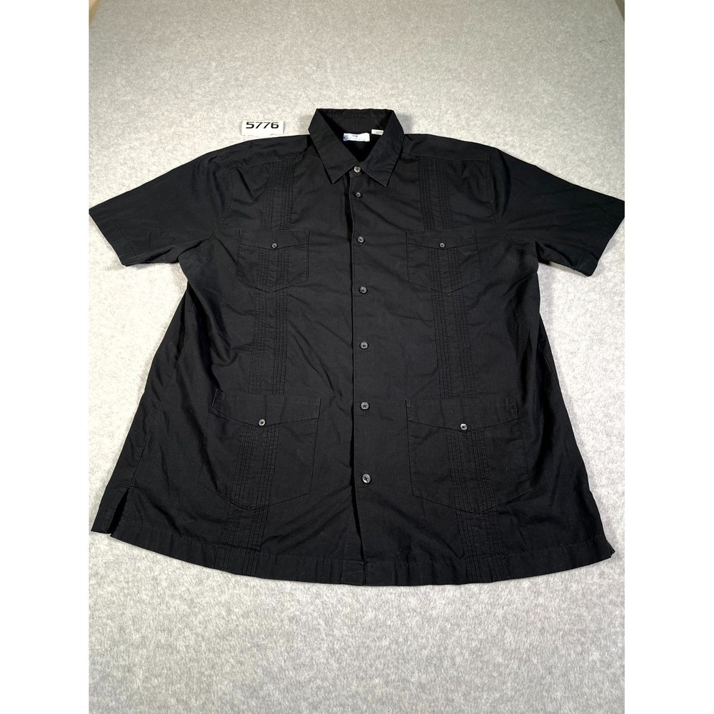 Cafe Luna‎ Shirt Mens XL Black Guayabera Cuban Embroidery Short Sleeve Button Up